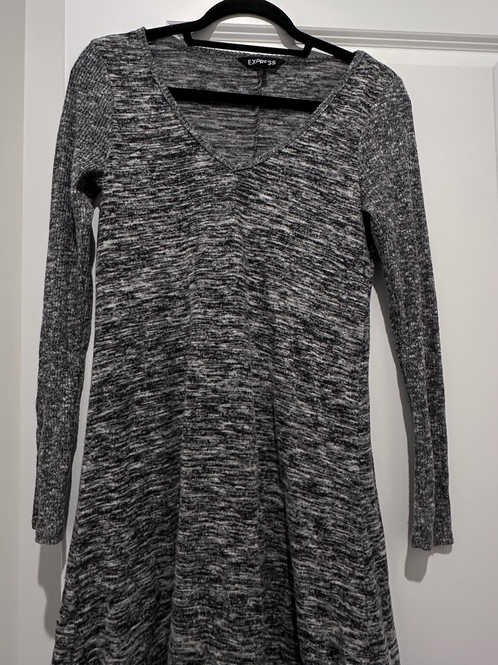 Express Gray Marled V-Neck Long Sleeve Sweater Dress